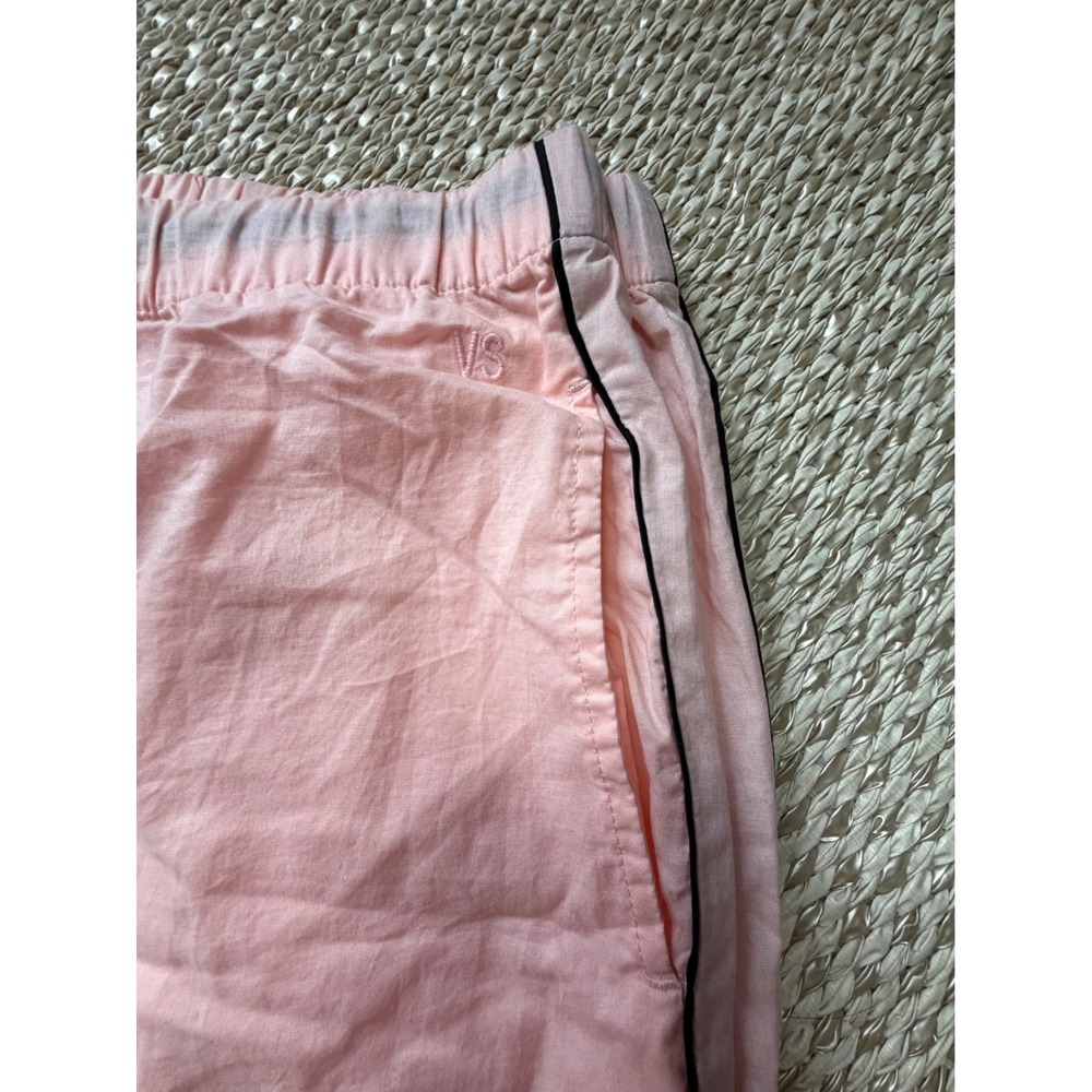 Victorias Secret Pink Pajama Pants Black Piping Cotton Lounge Bottoms preppy LG - Picture 3 of 5